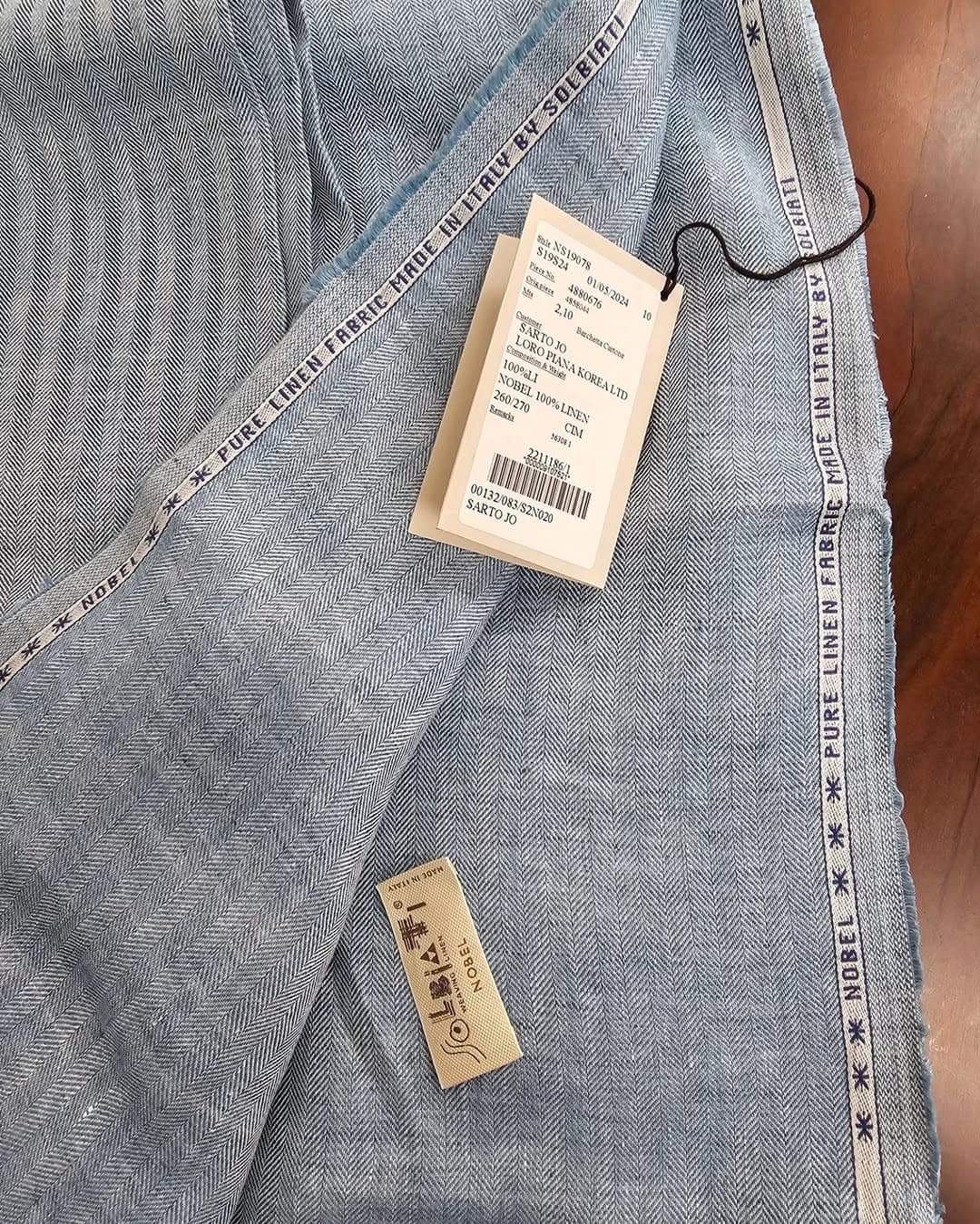 Loro Piana Solbiati linen selvedge and fabric label